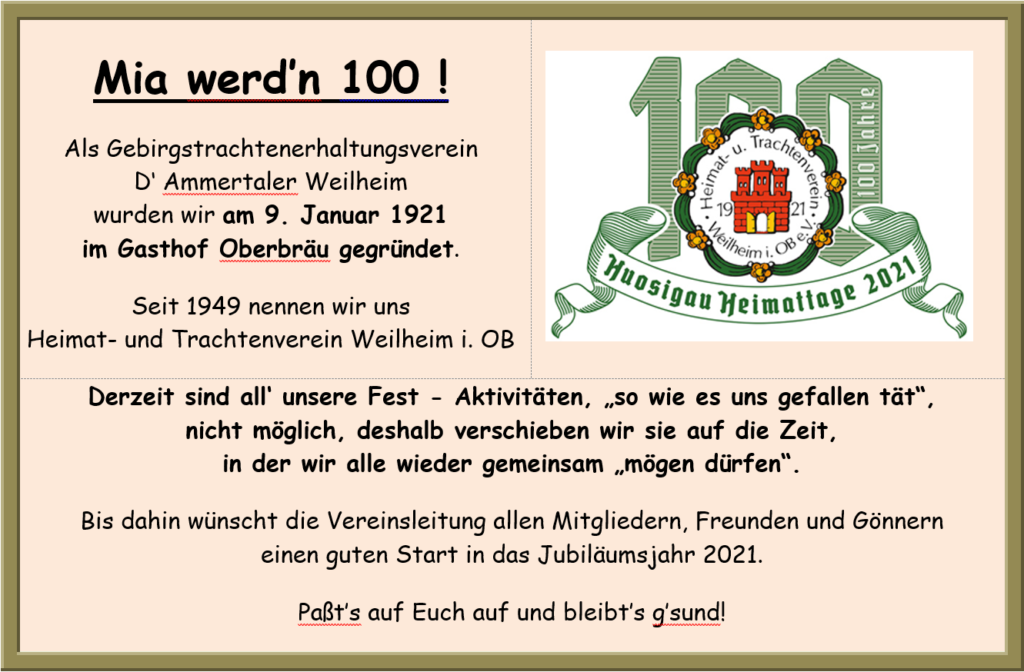 100 Jahre Heimat- und Trachtenverein Weilheim e.V.